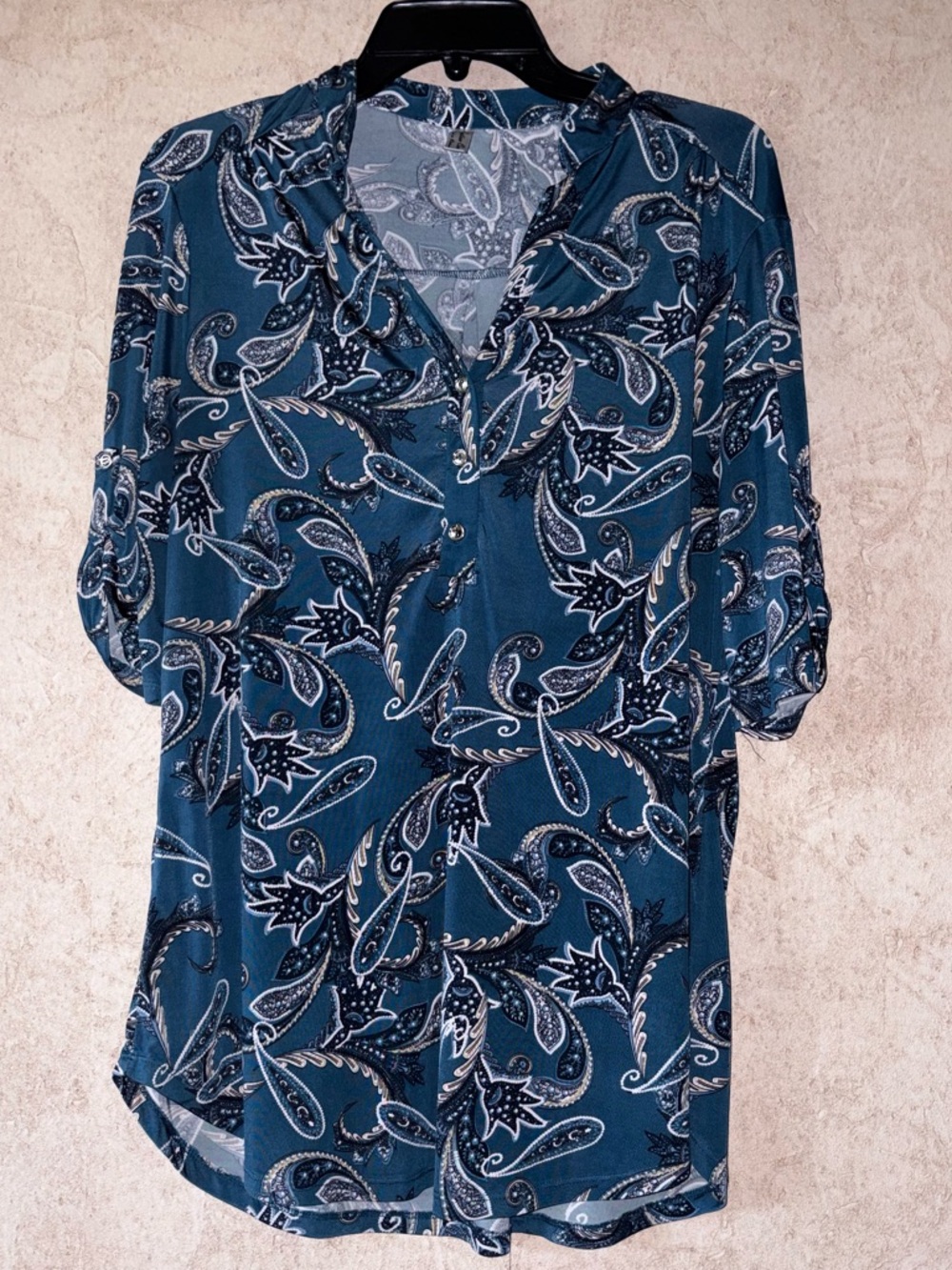Perseption Concepts Women's Teal Paisley Button-Front Blouse